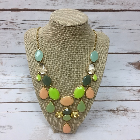 J Crew Pink Green Pastel Oval Statement Necklace - Picture 1 of 8